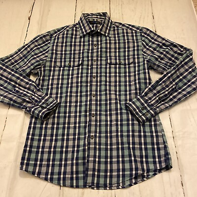 Vince Men#x27;s Blue amp; Green Plaid Button Up Cotton Long Sleeve Shirt Size Medium $15.00