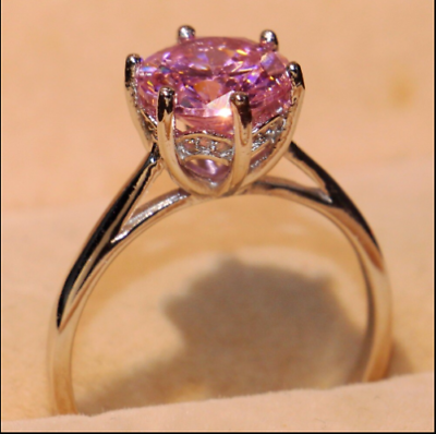 #ad Pink Diamond Ring 2.65 Ct Solitaire 925 Certified Lab Treated Rose Gold Plated $189.05