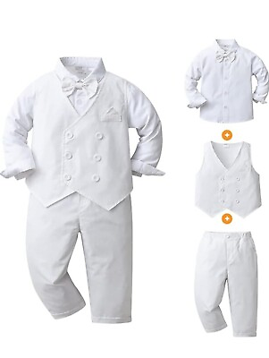 #ad 4pcs Baby Toddler Formal Outfit Set Wedding Baptist Christening White Suit Sz2 3 $36.99