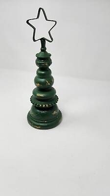 #ad Green wooden spindle Christmas tree decor piece 10.5quot; c3 $23.46