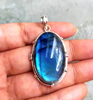 #ad Labradorite Pendant 925 Sterling Silver Blue Flash Gemstone Jewelry MO995 $18.12