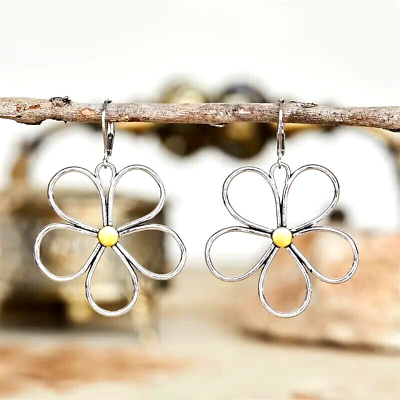 #ad Silvery Boho Hollow Flower Shape Drop Hook Earrings Jewelry Gift Women New $13.98