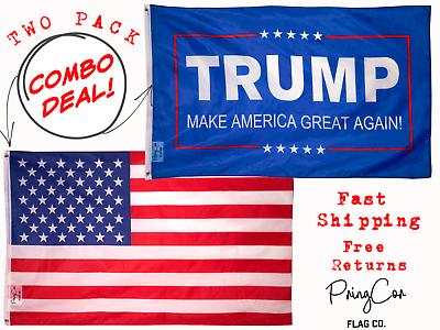 #ad Bundle Set of 2 3x5FT Flag Trump MAGA President American Make America Great USA $19.99