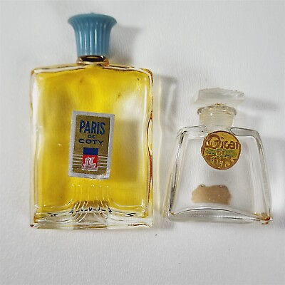#ad 2 Vintage De Coty Empty Glass Perfume Bottles Vanity Decor Advertising $39.95