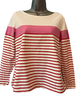 #ad BODEN M Vgc Red White Pink Stripe Breton Long Sleeve top GBP 19.50