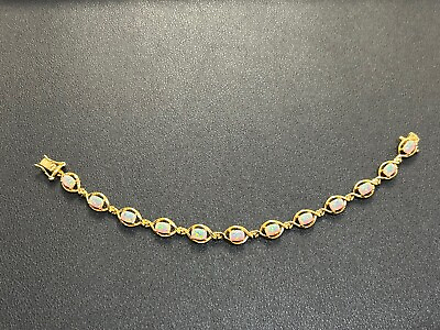 #ad 7.25” Gold Sterling Silver Lab Created Opal Tennis Bracelet 925 $24.99