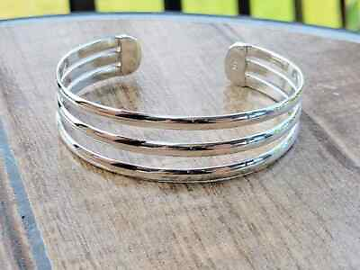 #ad NEW Sterling Silver 925 women Cuff Bracelet Unique with 3 rows Simple classic $15.59