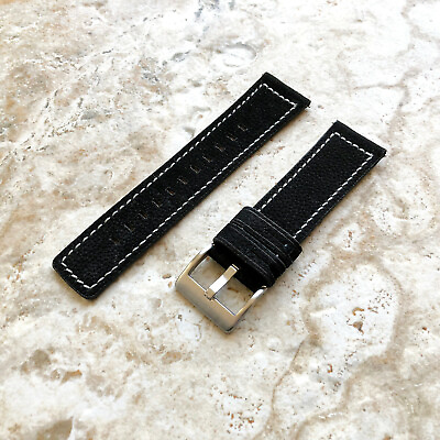 #ad 22mm Black Soft Leather Band Strap with White Stitches for Wrist Hand Watches $24.99
