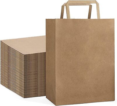 10 Brown Kraft Paper Gift Bags Party Favor Bags with Flat Handles 8x4.75x10.5 $6.95