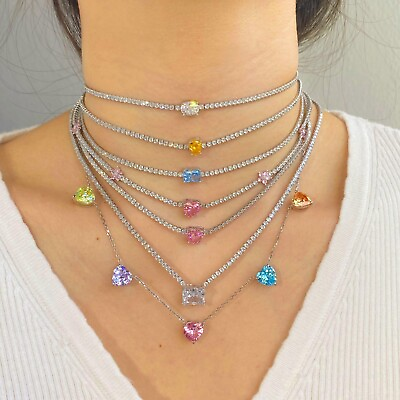 #ad 8A Ice Cut Rectangle Zirconia S925 Sterling Tennis Necklaces Women Wedding Party GBP 28.00