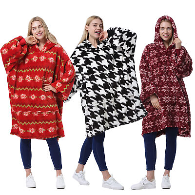 #ad HOODIE SWEATSHIRT Wearable Comfy Blanket With Hood Sleeves Large Pocket Sherpa $20.99