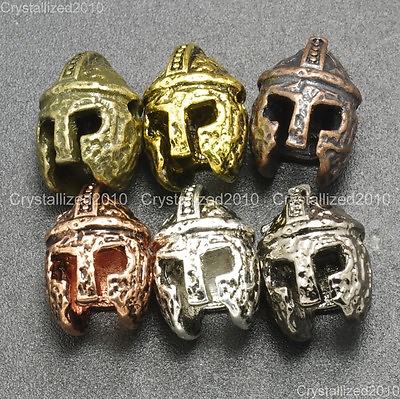 #ad Vintage Antique Solid Metal Sparta Helmets Masks Bracelet Connector Charm Beads $3.88