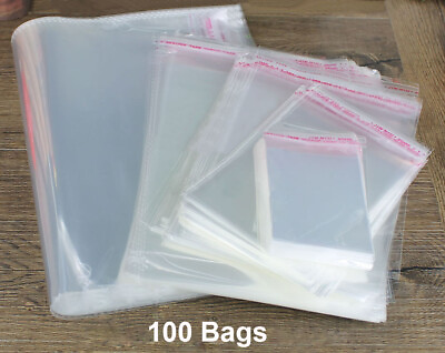 #ad 100PCS Clear Resealable Self Sealing Cello Cellophane Bags Plastic OPP Poly Bags $12.64