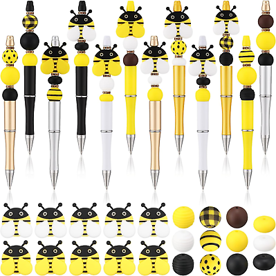 #ad 12 Pcs Plastic Beadable Pens Bulk with Rich Silicone Beads and Spacer Beads Asso $14.77