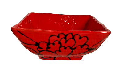 #ad Euro Ceramica Red with Black Floral Design Square Bowl 6 1 4quot; L $9.99