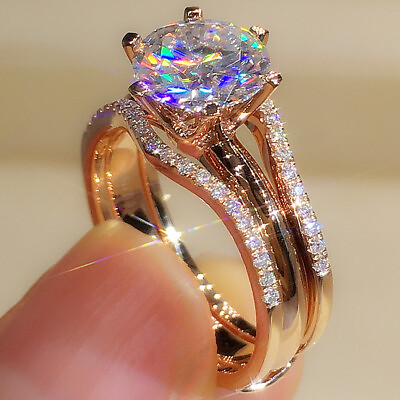 14k Rose Gold Plated Women Wedding Rings Luxury Cubic Zirconia Jewelry Size 6 10 C $3.73