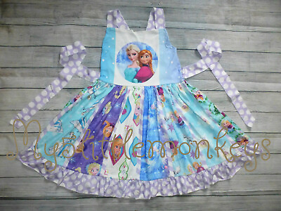 #ad NEW Boutique Frozen Princess Ana Elsa Girls Sleeveless Ruffle Twirl Dress $19.99