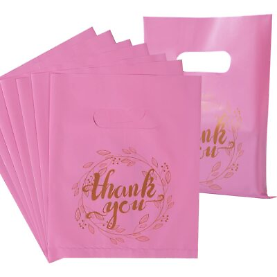 #ad 100 Pieces Pink Thank You Merchandise Bags Party Gift Bags Candy Bags for Bou... $13.62