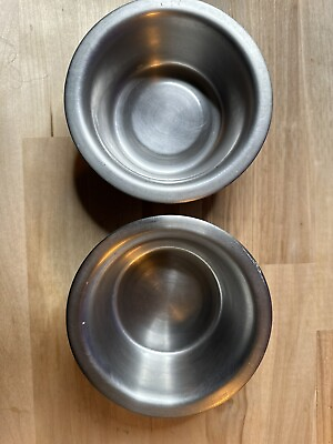 #ad Set of 2 Dog Cat Pet Bowl Dish Metal STAINLESS STEEL Silver Small $5.00