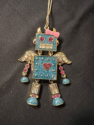 #ad Betsey Johnson Huge Blue Robot Pendant Extremely Rare 13 $375.00