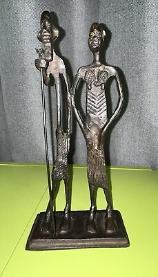 #ad NWOT Vintage Bronze Art Statue Bohemian Brutalist African Skinny Thin Men People $89.99