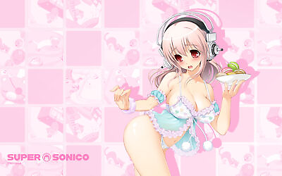 #ad Anime super sonico girls cleavage pink hair headphones Playmat Game Mat Desk $36.99