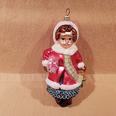 #ad Vintage Radko #x27;Girl With Gift#x27; Ornament 1997 6.5quot; $49.99