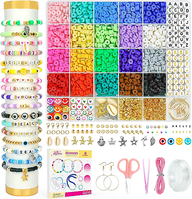 #ad Polymer Clay Bracelet Making Kit 5000Pcs Heishi Flat Preppy Beads with Charms $10.23