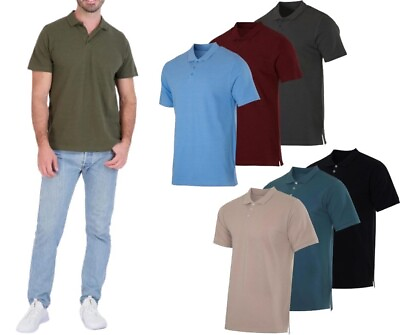 #ad {3 Pack} Men#x27;s Cotton Pique Short Sleeve Polo Shirts S 5XLT $24.99