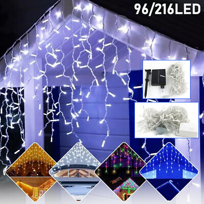 #ad 96 216 LED Hanging Icicle Curtain Lights Outdoor Fairy Xmas String Wedding Lamps $99.98