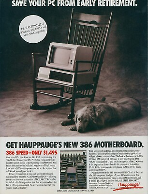 #ad 1988 Hauppaugel 386 Motherboard Rocking Chair Dog Retriever Vintage Print Ad PC1 $11.99