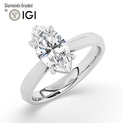 #ad IGI 2.50CTSolitaire Lab Grown Marquise Diamond Engagement Ring 18K White Gold $2450.00