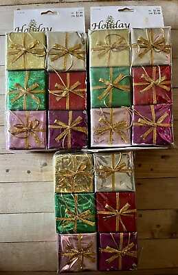 #ad Holiday Elegance Miniature Iridescent Gift Wrapped Boxes Lot Of 3 Packs $14.39
