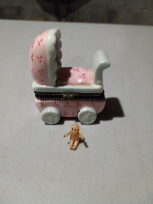 #ad Collectible Gift Pink Baby Carriage Baby Box Trinket Box Pill Box Baby Buggy  $19.63