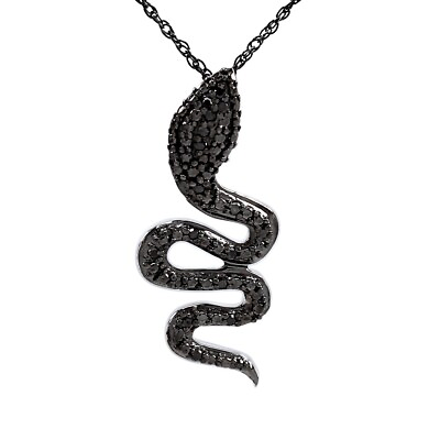 #ad #ad Round Black Real Diamond Snake Pendant Necklace 925 Sterling Silver $160.31