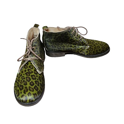 #ad Pratesi Green Leopard Print Pony Leather Desert Chukka Boots Ladies 10 Mens 7 $44.99