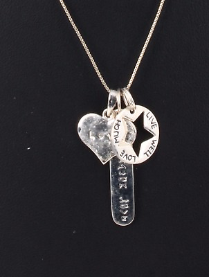 #ad TH SU STERLING INSPIRATIONAL STAR HEART BAR PENDANTS CHAIN NECKLACE 925 0480B $45.00