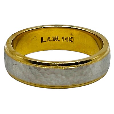 #ad 14k Two Tone Gold Men’s Plain Hammered 6mm Wide Wedding Band Ring Size 11 $1259.10