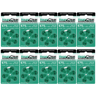 #ad HearClear Size 675P Cochlear Hearing Aid Batteries Size GREEN TAB 60 Pack $24.96
