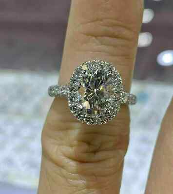 #ad 4Ct Oval Real Moissanite Charles amp; Colvard Engagement Ring14K White Gold Plated $132.35