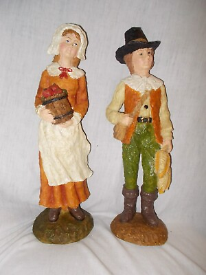 #ad Set of Two Thanksgiving Pilgrims Statues $36.00