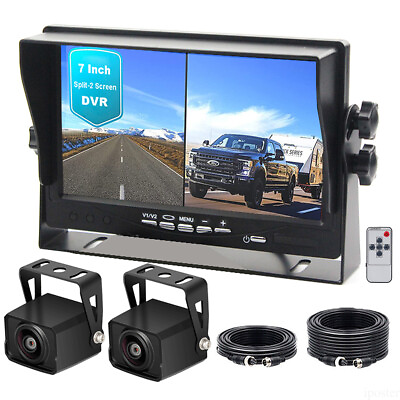 #ad 7quot; Split 2 Screen DVR Monitor 1080P 2x 4PIN Rear View Backup Camera 12 24v Truck $86.99
