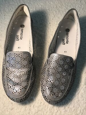 #ad Remonte Soft Slip on Gray Women Flat Leather Loafers Size 41 US Size 7 $10.00