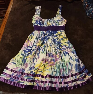 #ad City Triangles Womens Jr#x27;s Sz 7 PRETTY Purple Floral Dress Built in Taffeta Slip $24.99