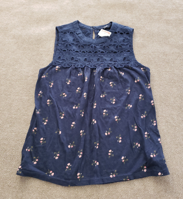 #ad Lucky Brand Womens Small Navy Blue Floral Sleeveless Crochet Tank Top $11.88