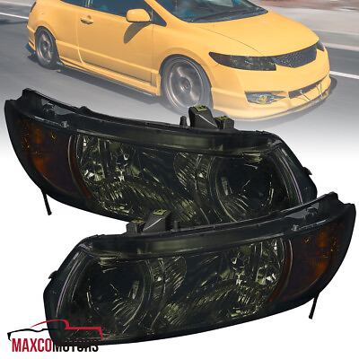 #ad Fits 2006 2011 Fits Honda Civic Coupe 2Dr Lamps Smoke Headlights LeftRight Pair $107.49