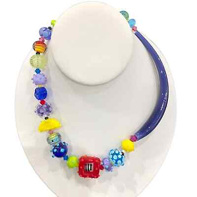 #ad Jasmine Keane Handmade Lampwork Multicolored Glass Bead OOAK Necklace New $259.00