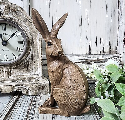 #ad Brown Wood Look Sitting Rabbit Figurine Rustic Vintage Cottagecore Easter Decor $19.99