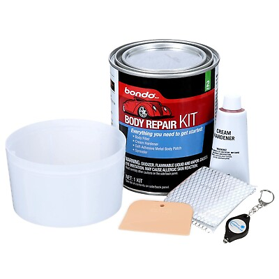 #ad Bondo Body Repair Kit Filler Cream Hardener Metal Patch Spreader w Keychain $22.11