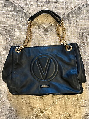 #ad Valentino Handbag Black Leather and Gold Chain handle.....excellent condition $120.00